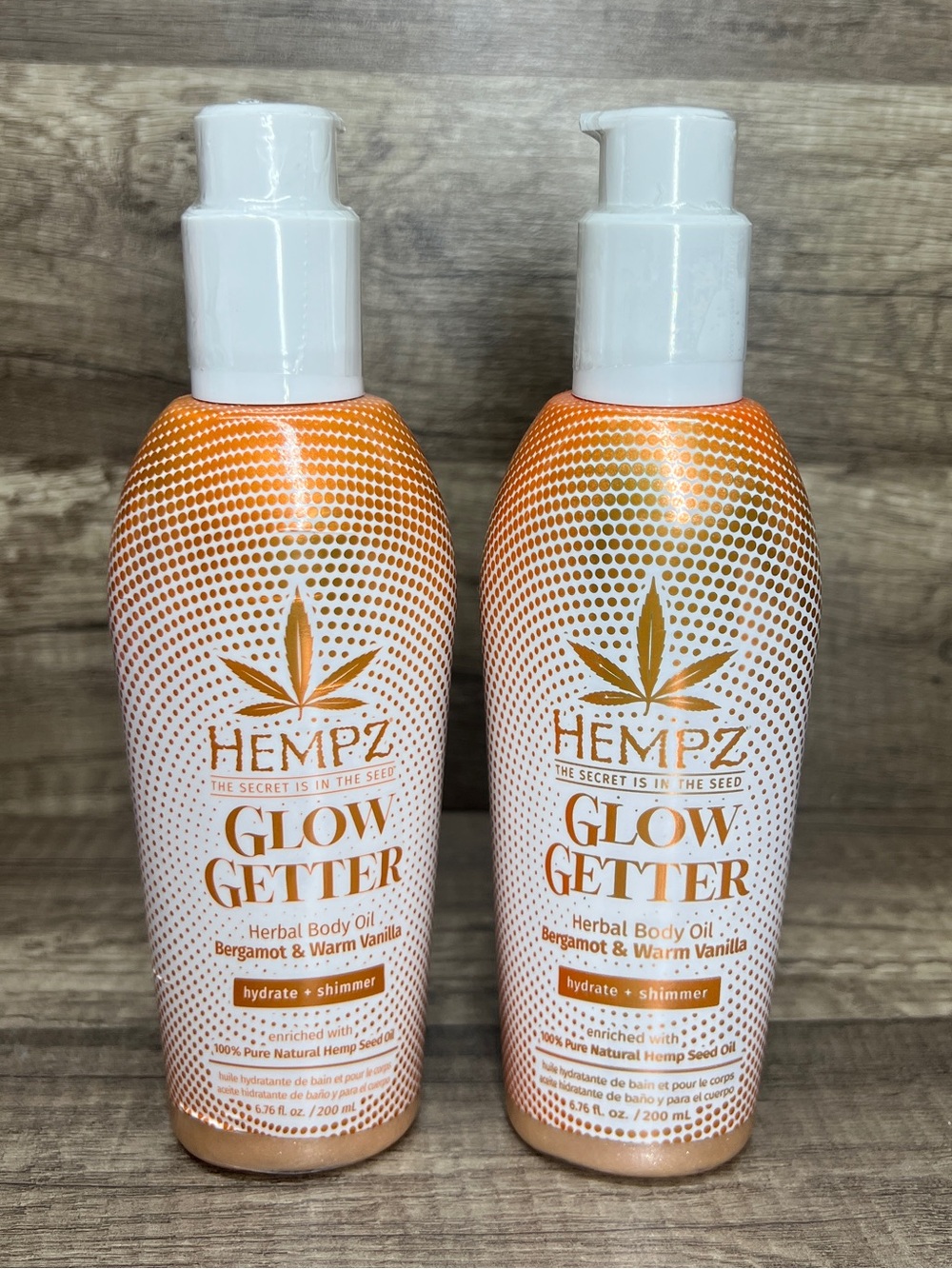 Hempz Glow Getter Hydrating Body Oil with Shimmer herbal body oil Set of 2 NEW